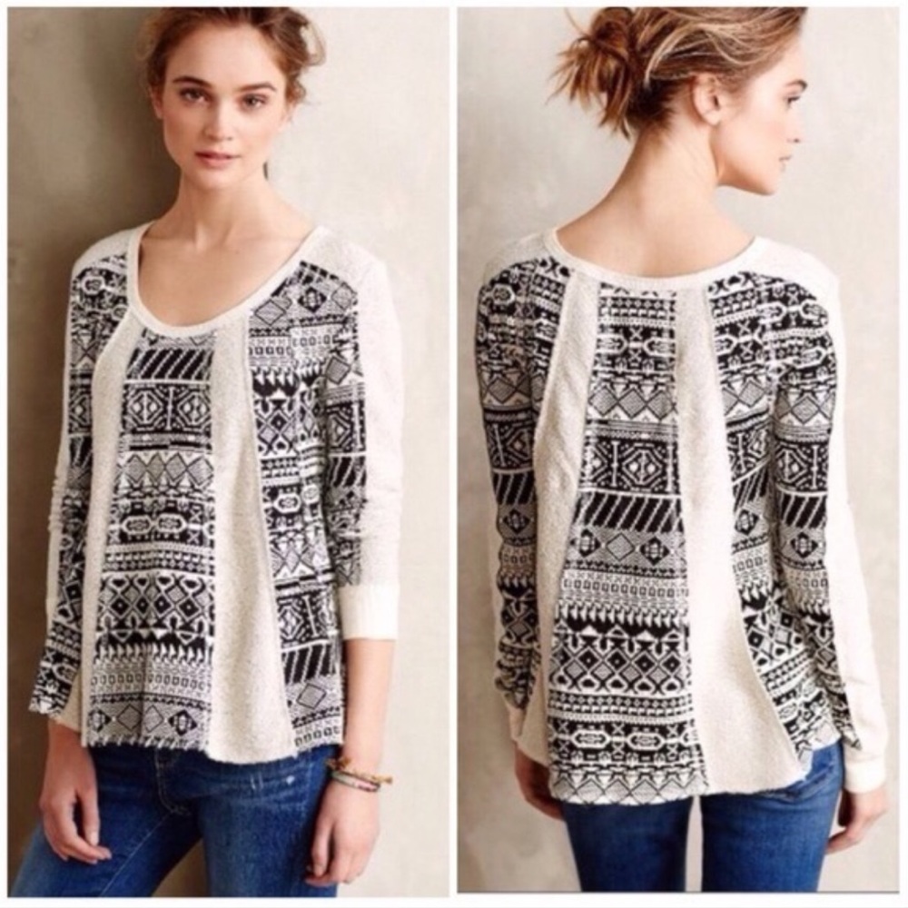 ANTHROPOLOGIE Geo Jacquard Swing Pullover
